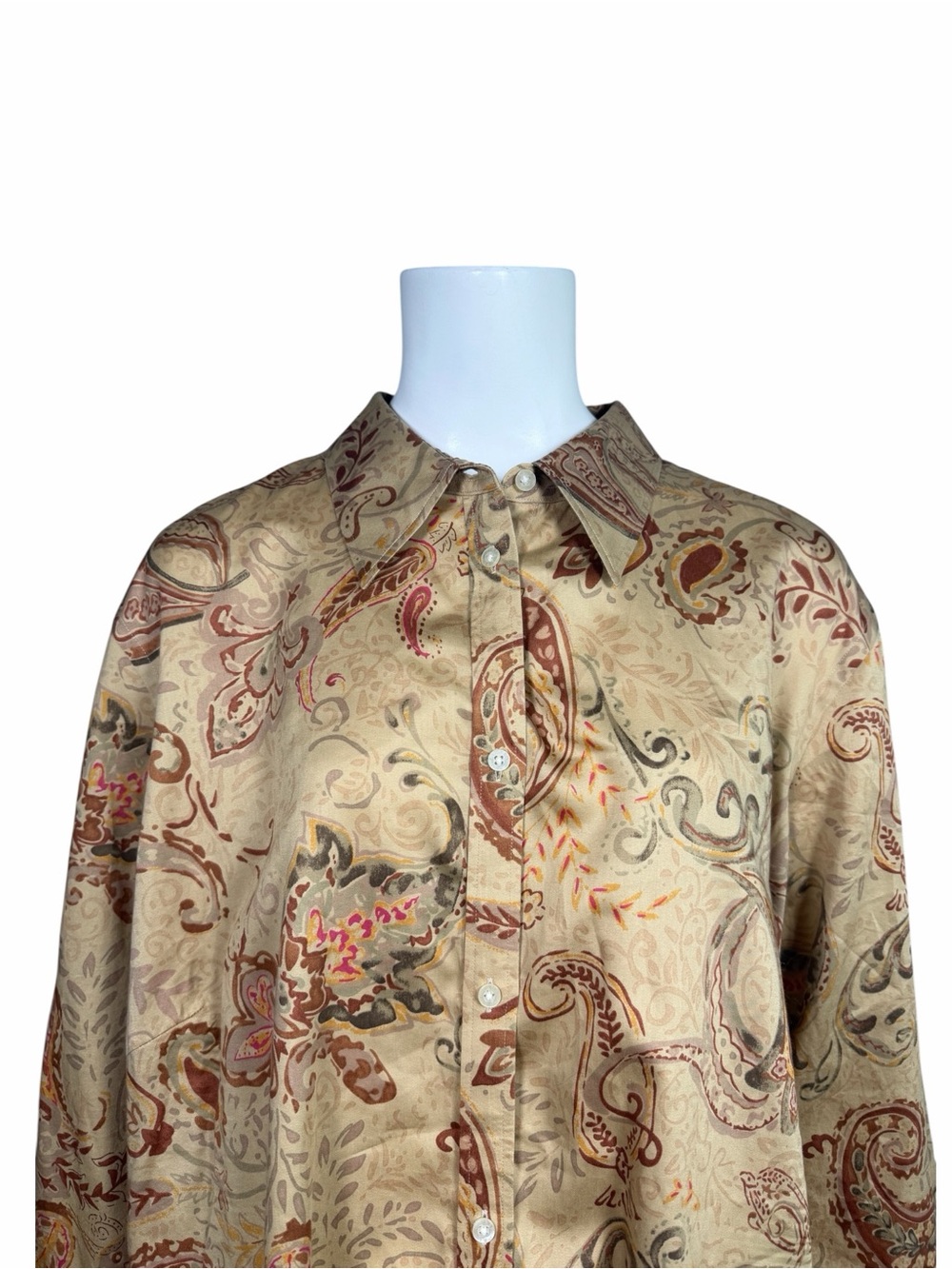 Lauren Ralph Lauren Paisley Button Front Shirt Blouse Tan 3X Business Casual - Picture 3 of 9